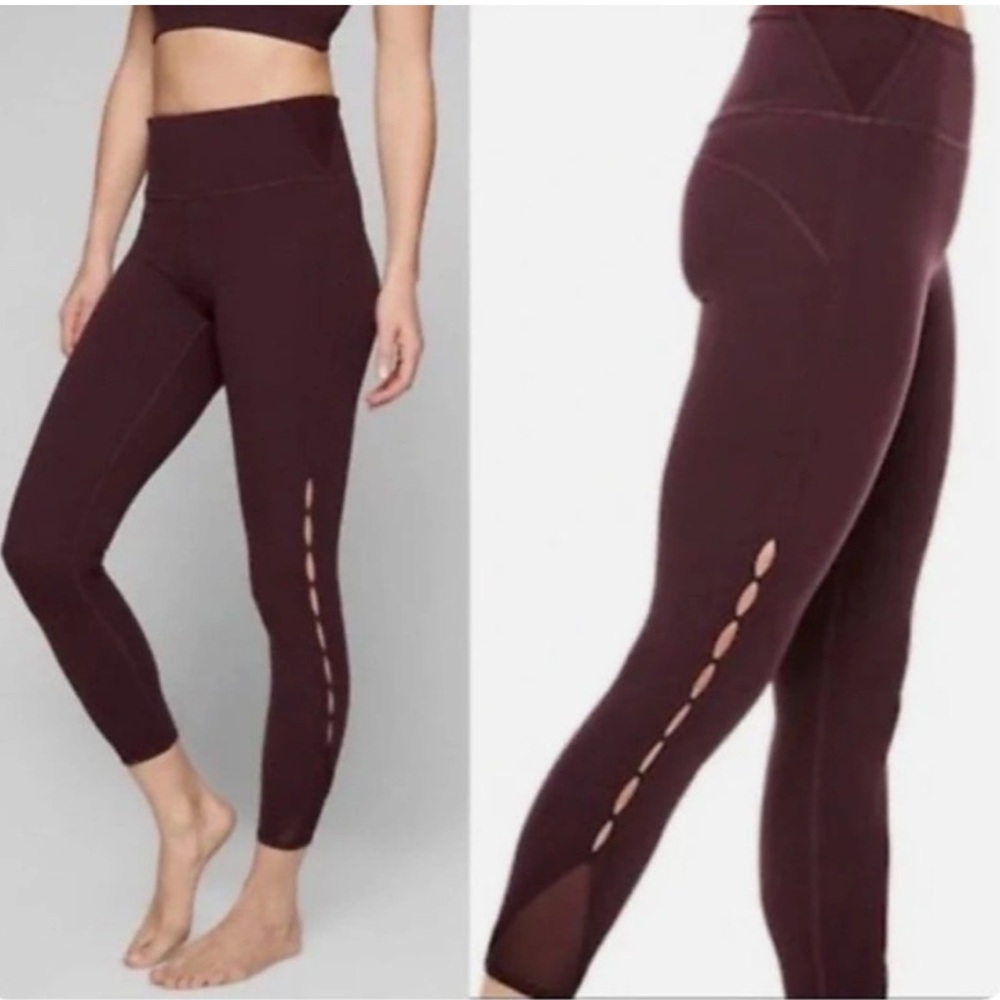 Athleta High Rise Peekaboo Tight 7/8 Length Leggings Maroon Powervita
